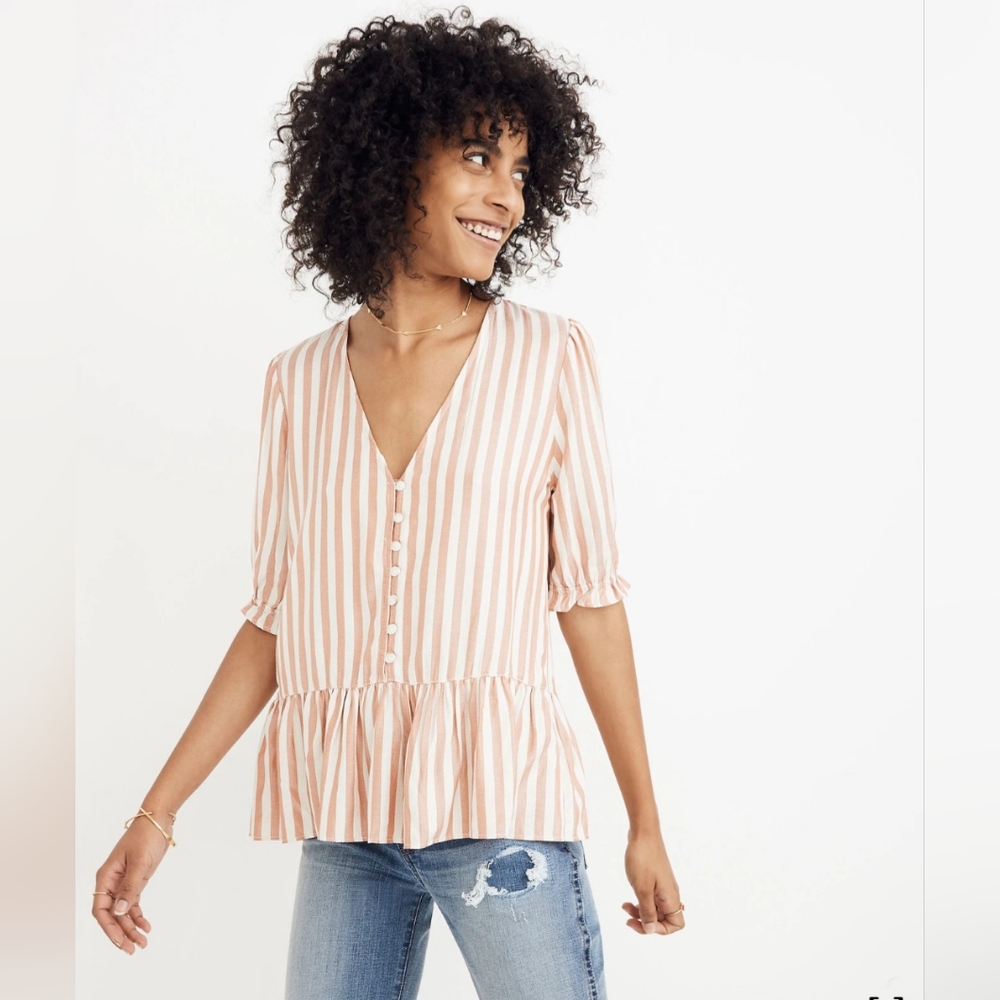 Madewell Courtyard Ruffle-Hem Top In Stripe